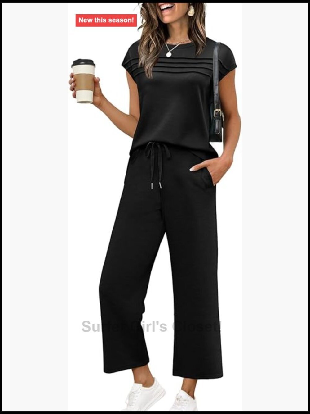 Two Piece Set Cap Sleeve Top Wide Leg Crop Pants Lounge Travel Vacation
